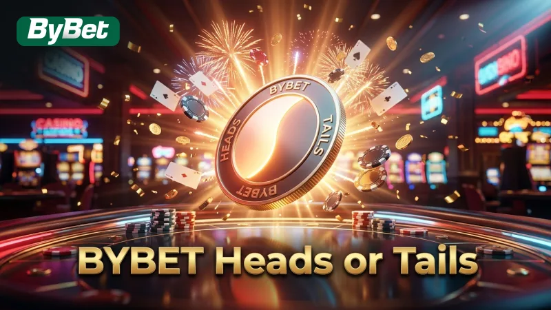 The BYBET Heads or Tails game interface displays clear odds and betting options.